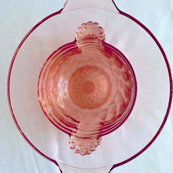 Anchor Hocking Pink Diamond Optic Serving Bowl with 5 Individual Bowls - Picture 1 of 6